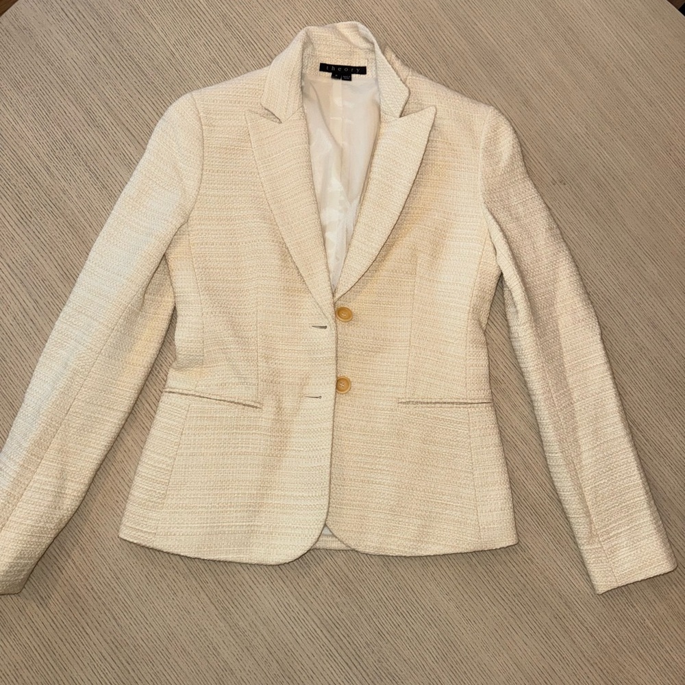 Theory white cream tweed two button size 2 blazer